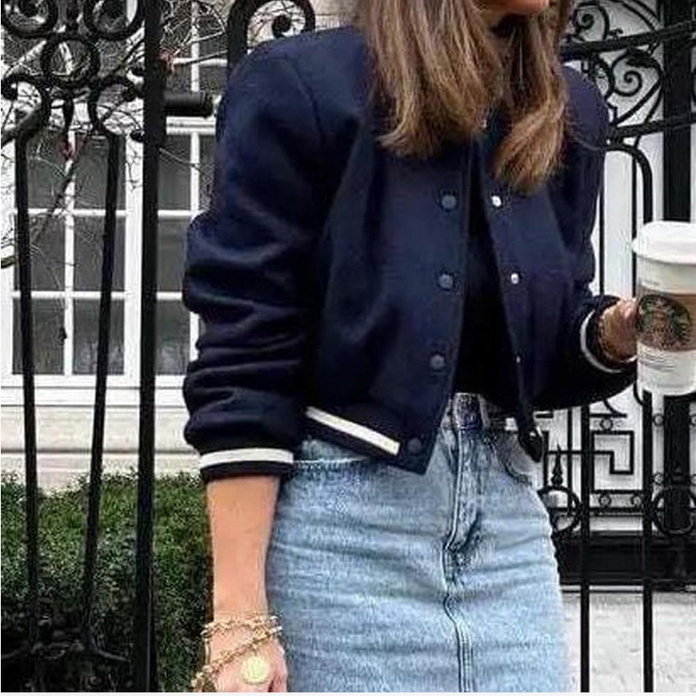ZARA NAVY WOOL BOMBER JACKET